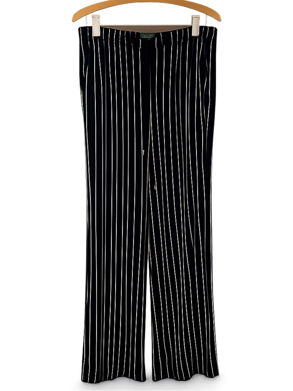 Lauren Ralph Lauren Navy Pinstripe Wide Leg Pants Drawstring Waist Size Large